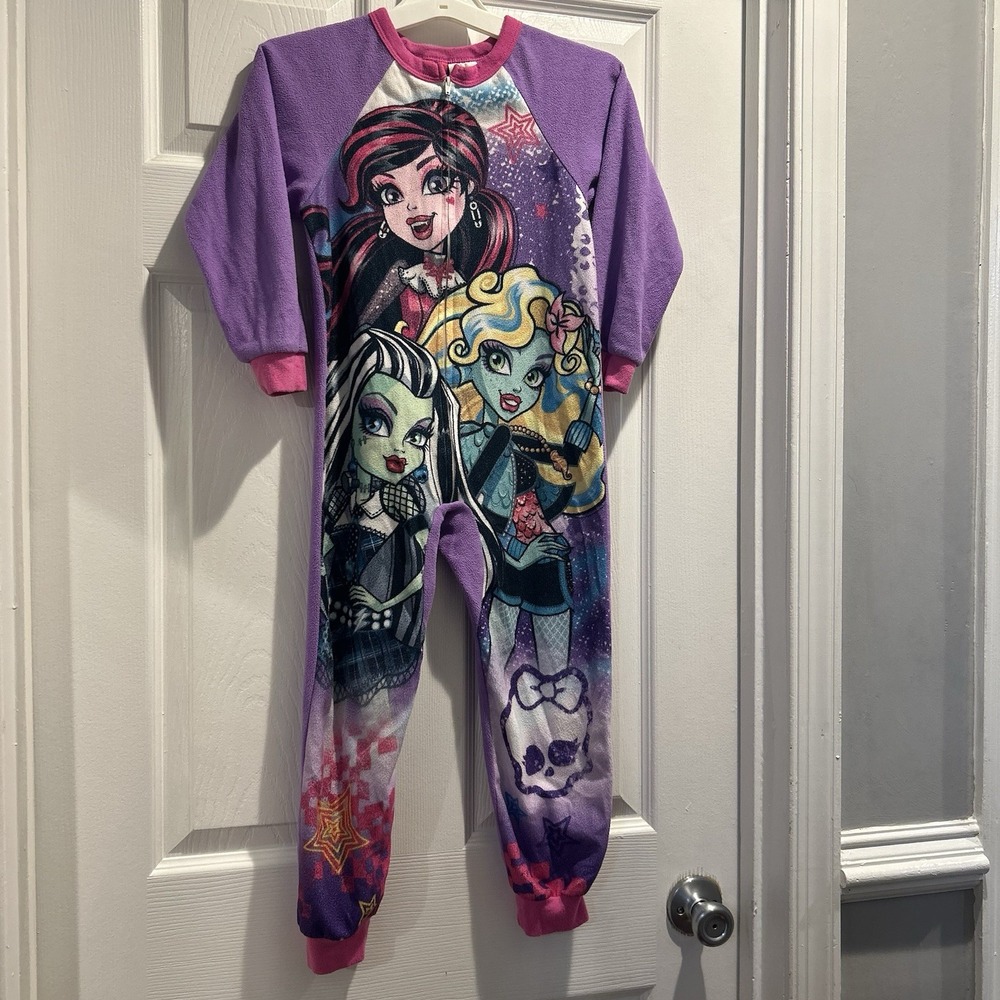 Vintage Monster High Fleece Sleeper Pajamas Girls Size 6 6X Purple